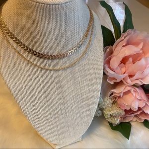 2 Layer Chevron and Chain Gold Choker